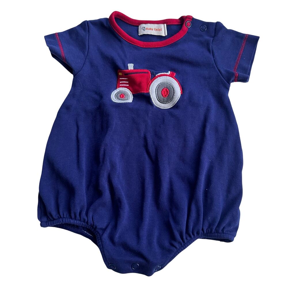 Baby Luigi Tractor Appliqué Bubble Romper - Size 6 Months